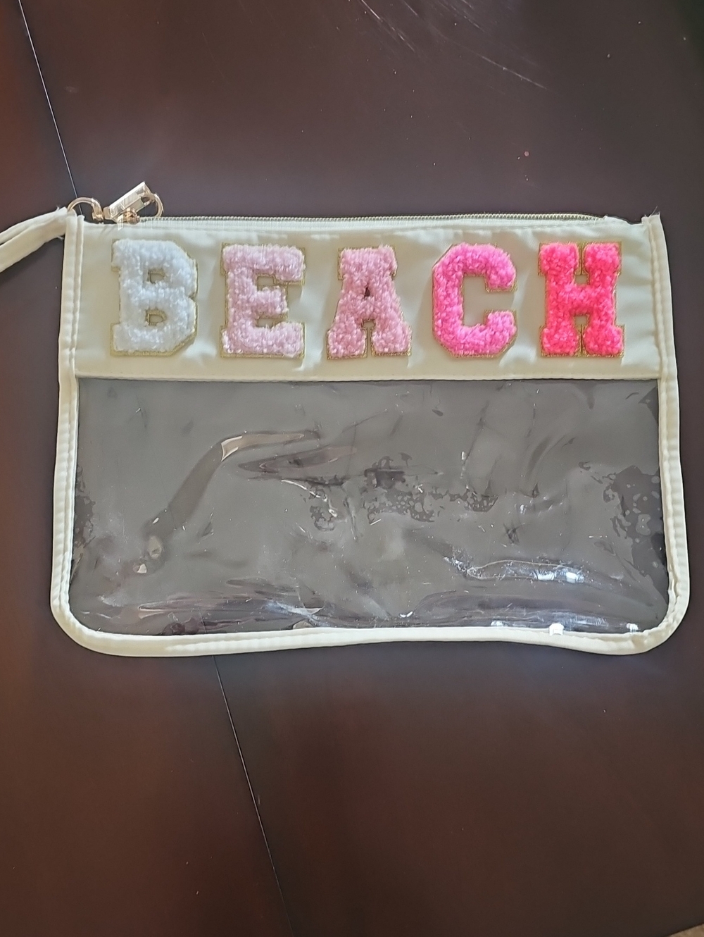 Clear Beach Travel Pouch by  - White with Pink Lettering